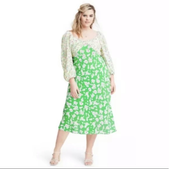 Rixo For Target Dresses & Skirts - Rixo For Target Dress Size 28W/30W Daisy Long Sleeve Swing Dress Green White NWT